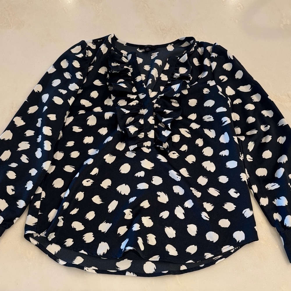 J. Crew Navy and White Patterned Blouse